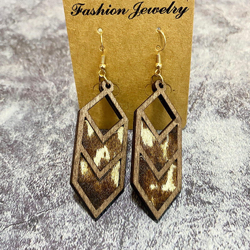 Wholesale Leopard Print Cow Print Western Style Hollow Leather Earrings